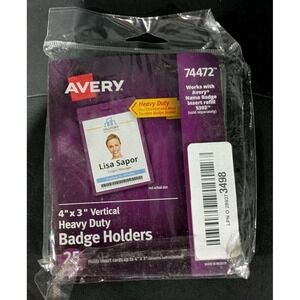 Avery 74472 - Heavy-Duty Badge Holders Secure Top-  Vertical 4" x 3" 25pk SEALED